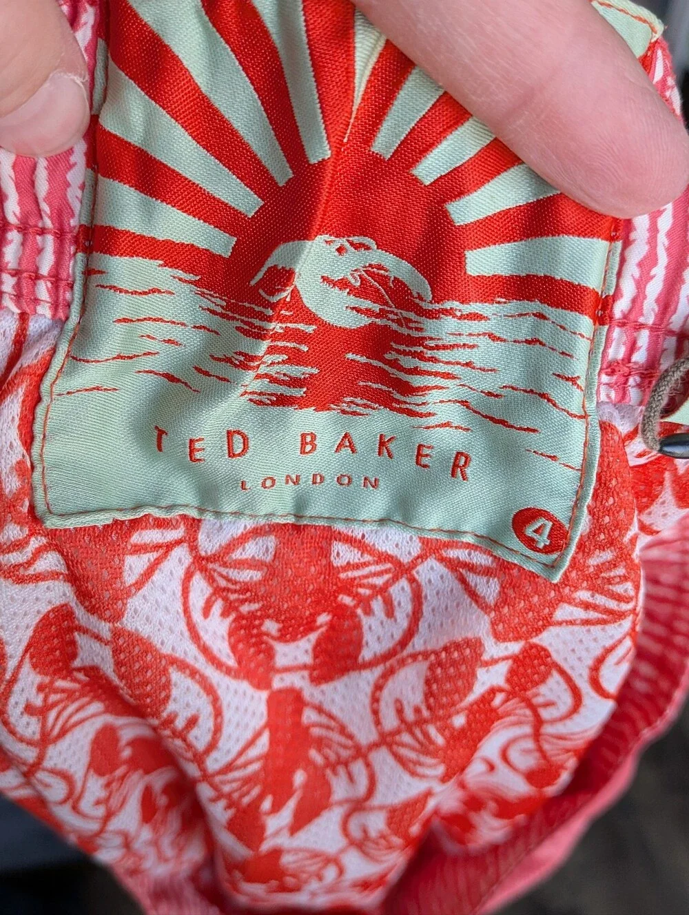 Ted Baker London Mens Swim Trunks Size 4 Large Pink Coral Lobster Board Shorts